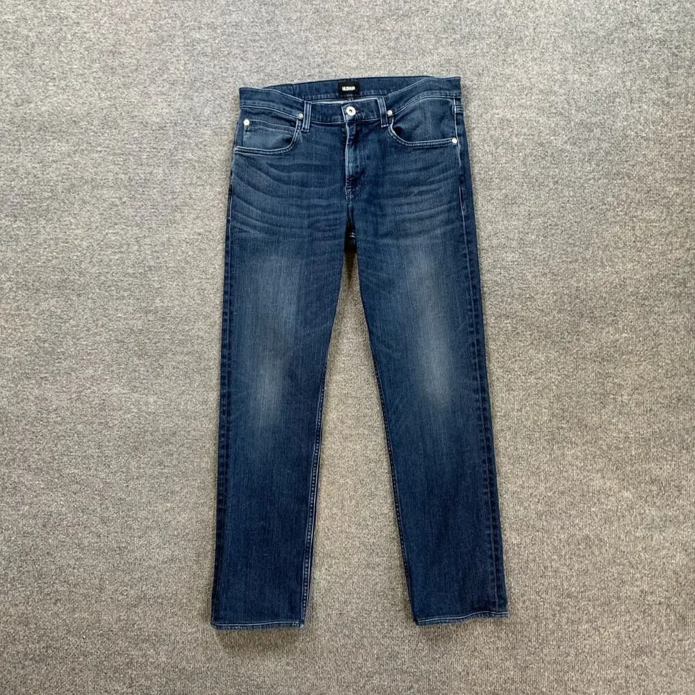 Hudson Jeans Mens 33 Blake Slim Straight Zip Fly Mid Rise Pocket Whiskered Denim